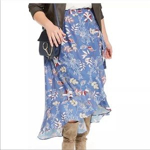East Adeline Women’s Blue Floral High Low Chiffon Maxi Wrap Skirt 3X NWT